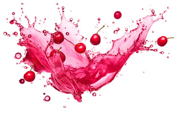 juice splash with cherries isolated on white background