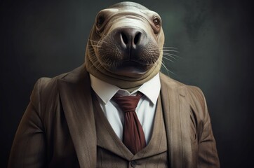 Anthropomorphic Walrus Corporate Manager Dressed