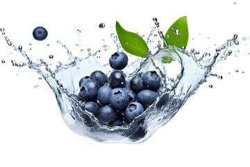 water splash with blueberries isolated on white background