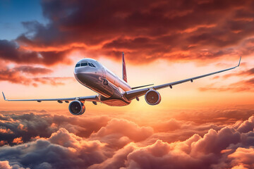 Jet soars through dramatic sunset sky." generative ai