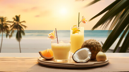 Obraz premium A vibrant burst of citrus with a tangy orange cocktail, set against a lively, colorful backdrop that sparks a zest for life