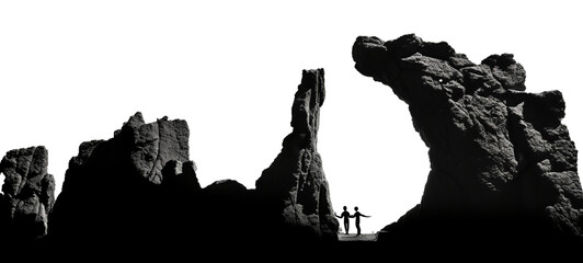 black silhouette of rock photography isolated on transparent background