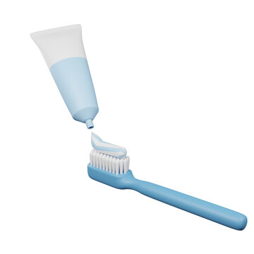 Toothbrush and Toothpaste 3d render icon illustration