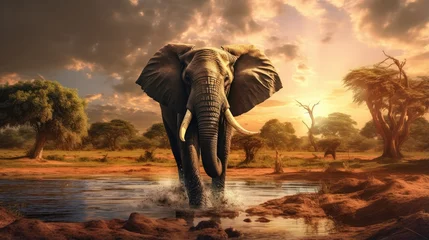 Foto op Canvas elephant at sunset © faiz