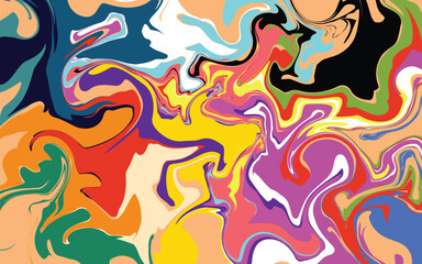 Obraz premium Colorful seamless marble pattern with psychedelic swirls. Vector liquid acrylic texture. Flow art. 1970s textile background.