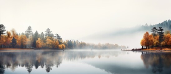 Misty lake in fall