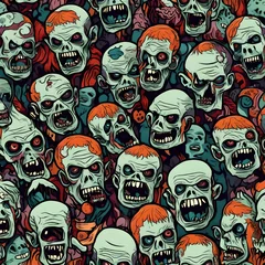 Papier Peint photo Crâne a collage of scary cartoon zombie heads