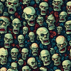 a collage of scary cartoon zombie heads