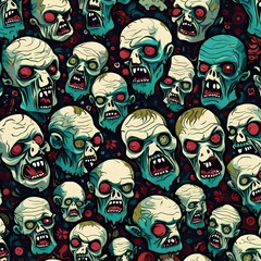 a collage of scary cartoon zombie heads