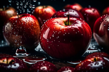 full hd red apples and water drops on them generated ai