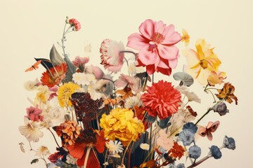 Hybrid collage combining photographs of flowers and drawings of flowers 