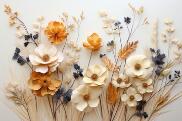 Natural dried flowers on paper wrapping minimalist.
