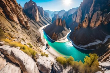 A mountain canyon with winding river