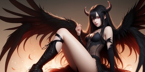 悪魔, 羽, 翼, 美少女, generative ai, 