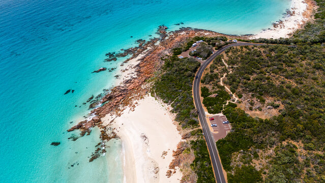 Meelup Beach aerial view in Dunsborough, Western Australia along the Margaret River coastline