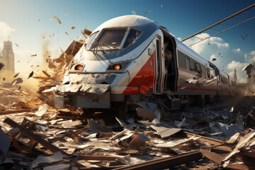 Accident of a high-speed train collided at the railroad.