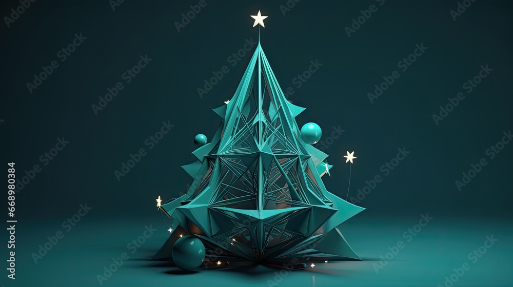 Poster 3d christmas tree, featuring abstract geometric shapes and a minimalistic design, artwork, 3d modeli