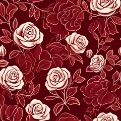 seamless floral pattern with red rose drawing for wallpaper