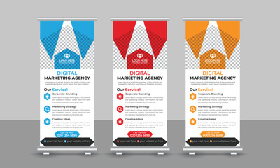 Corporate modern digital marketing agency business roll up banner design pull up signage standee x retractable banner design template - obrazy, fototapety, plakaty