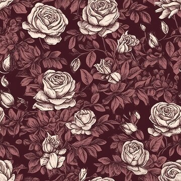 seamless floral pattern with red rose drawing for wallpaper