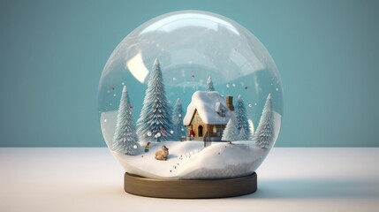 Crystal Christmas ball inside a winter scene, complete with a tiny snowy landscape and a miniature tree, creating a whimsical atmosphere, Realistic 3D model with a miniature diorama, - Powered by Adobe
