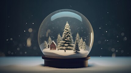 Crystal Christmas ball inside a winter scene, complete with a tiny snowy landscape and a miniature tree, creating a whimsical atmosphere, Realistic 3D model with a miniature diorama, - obrazy, fototapety, plakaty