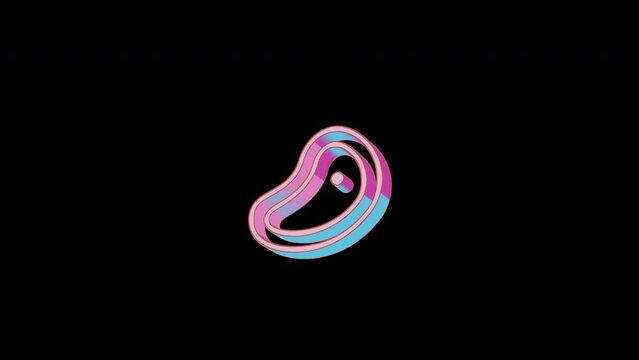 Bright steak icon is jumping merrily. Retro style. Alpha channel black. Looped from frame 120 to 240, Alpha BW at the end