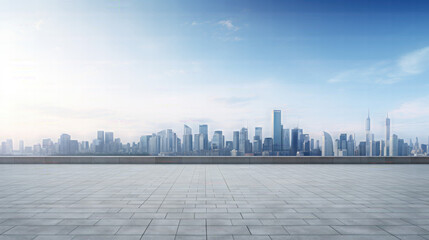 Empty square floor and city skyline with building background