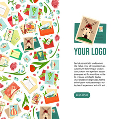 mail envelopes banner. flowers on envelopes stamps stickers. Vector vintage style design vertical background.