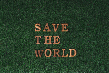 Eco awareness campaign for Earth day concept showcase message arranged in Save Earth on biophilic...