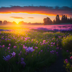 Colorful Spring Meadow Sunrise
