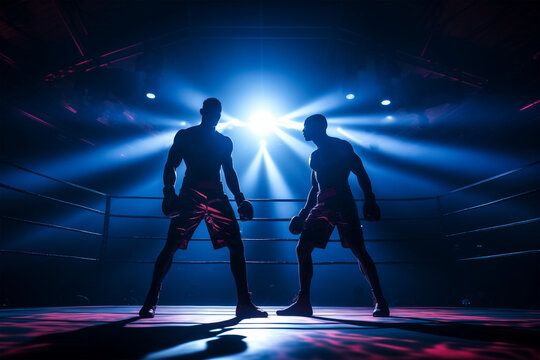 Two man boxers fighting in a boxing ring championship