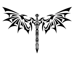 Fotobehang graphic vector illustration of design tribal art sword with dragon wings © Ardi