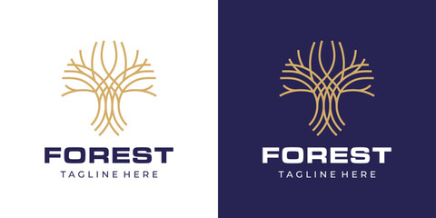 Forest Big Tree Abstract Logo Monoline Style.