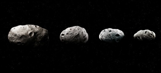 The largest asteroids from the belt between Mars and Jupiter. Cosmic stones isolated. © Nazarii