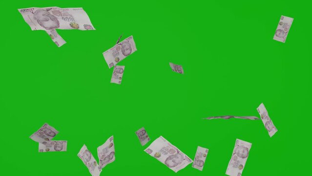 Money rain. 1000 dollar singapore banknotes money falling down. SGP currency. 3D render. Animation. paper money bills falling. Business and finance