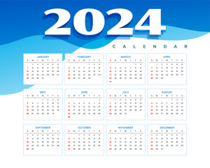 2024 new year english calendar template for event planner