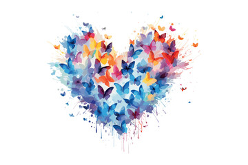 water color heart shape flower with butterflay vector design