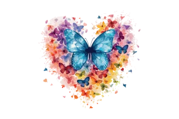Papier Peint photo Lavable Papillons en grunge water color heart shape flower with butterflay vector design