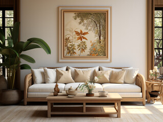 Beige Sofa with Wooden Accents