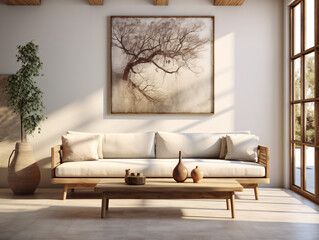 Beige Sofa with Wooden Accents