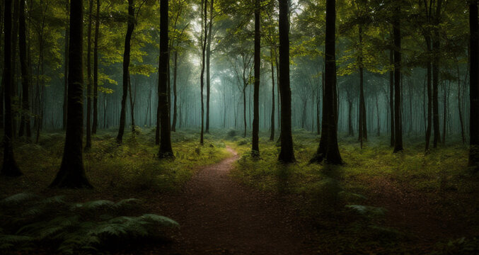 Waldweg mit druchscheinendem Licht . KI Generated © Ano
