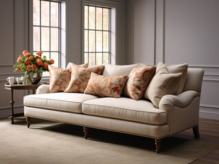 Beige Sofa with Flared Arms