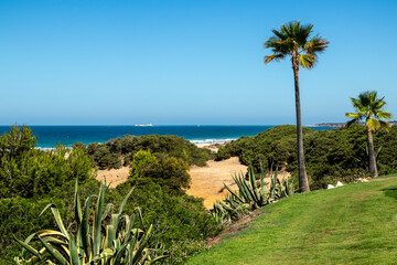 sand dunes that give access to La Barrosa beach in Sancti Petri, Cadiz, Spain