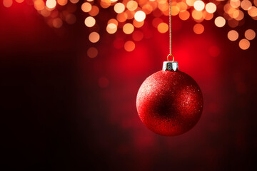 Fototapeta na wymiar A red Christmas ball on a red background. Bokeh. 