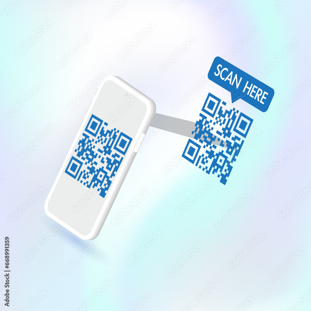 Poster mobile phone scanning the qr code for verification. qr code scanner for mobile apps and payments. sm