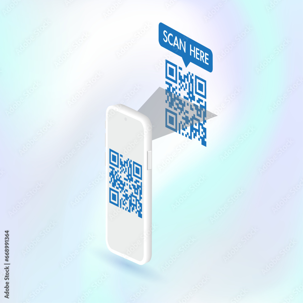 Poster mobile phone scanning the qr code for verification. qr code scanner for mobile apps and payments. sm