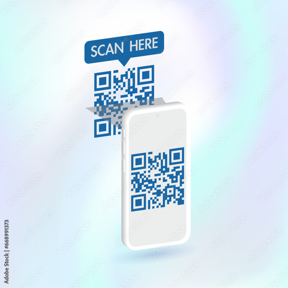 Poster mobile phone scanning the qr code for verification. qr code scanner for mobile apps and payments. sm