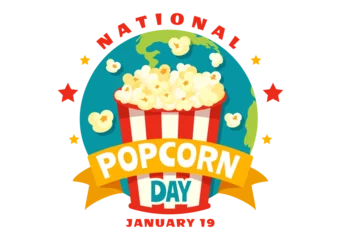 Deurstickers National Popcorn Day Vector Illustration on January 19th with a Big Box Popcorns to Poster or Banner in Flat Cartoon Background Design © denayune
