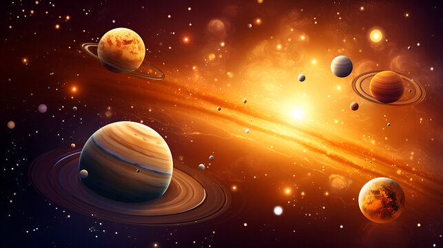 an image of a solar system with planets, a detailed matte painting by Fred A. Precht, pixabay, space art, uhd image, sci-fi, redshift
